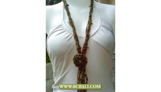 Golden and Paua Beaded with Stone combain Flower Rose Fashion Necklace long